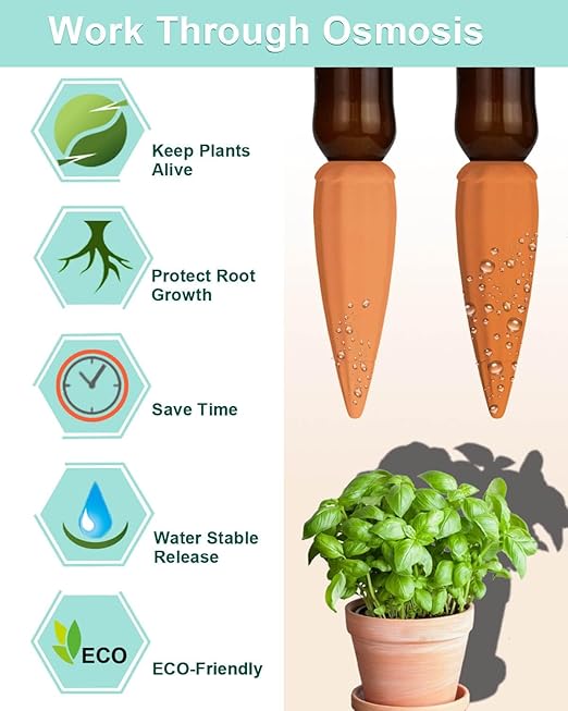 Terracotta Self Watering Spikes - 10 Pcs Potted Plant Watering Devices Vacation Self-Watering Stakes for Outdoor, Indoor Plants, Wine Bottle