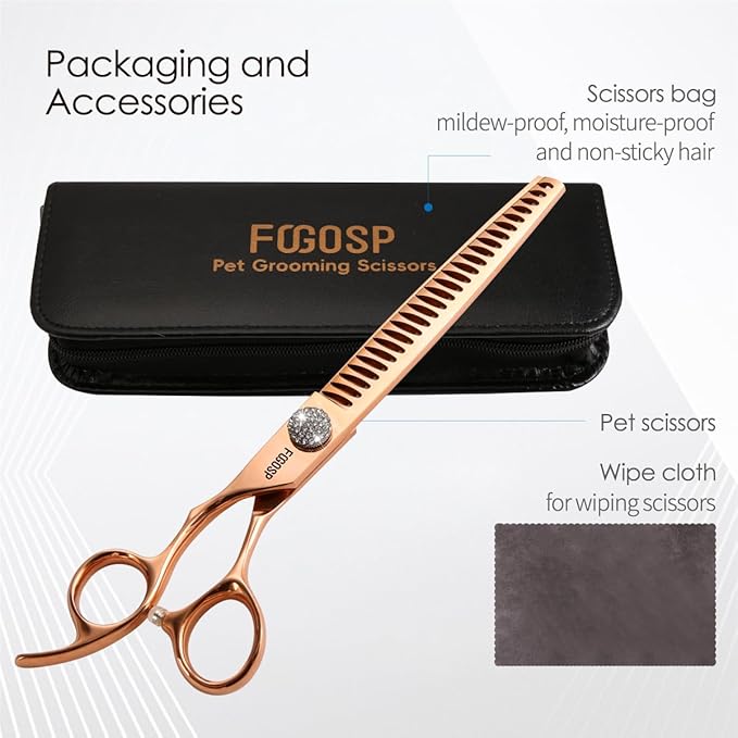 Left Handed Professional Chunkers Dog Grooming Scissors 7.5'' Rose Gold Titanium Thinning Shears for Large Dogs Poodle Pet Grooming Shears Japanese 440C 70% Thinning Rate 26 Teeth(7.5,Chunker)