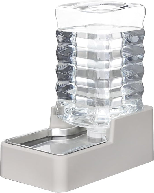 RIZZARI Stainless Steel Pet Water Feeder: 8.5L Beige Automatic Leak-Proof Gravity Dispenser for 30-60 LB Dogs with Spine Problems - Without Filter - for Living Room Kitchen