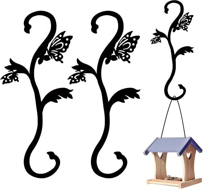 Hummingbird Bird Feeder Hanger Hooks for Outdoors Hanging, Shepherds Hanging Plant Hooks, S Garden Fence Hooks for House, Wind Chimes, Flower Basket(2PCS/Butterfly)