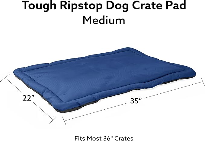 K9 Ballistics Tough Ripstop Dog Crate Pad - Durable & Machine Washable with Non-Skid Bottom and 120-Day Warranty, Fits 36" Wire Crates - Medium, Blue Quartz