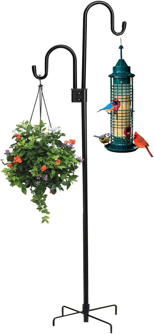 Shephard Hooks Outdoor 76 Inches for Lanterns Double Hooks Heavy Duty Shepherd Stand Plant Hanger Yard Hooks for Solar Lights,Bird Feeder Wedding Adjustable Height&Hooks Powder Coated