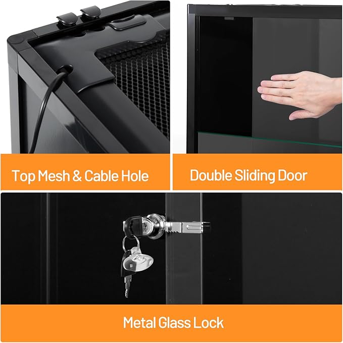 REPTI ZOO 50 Gallon Reptile Tank, 36" X 18" X 18" Reptile Terrarium, Black-Tinted ECO Glass Enclosure with Sliding Door & Mesh Top, Secure & Low-Stress Habitat for Bearded Dragon, Gecko, Snake, Lizard