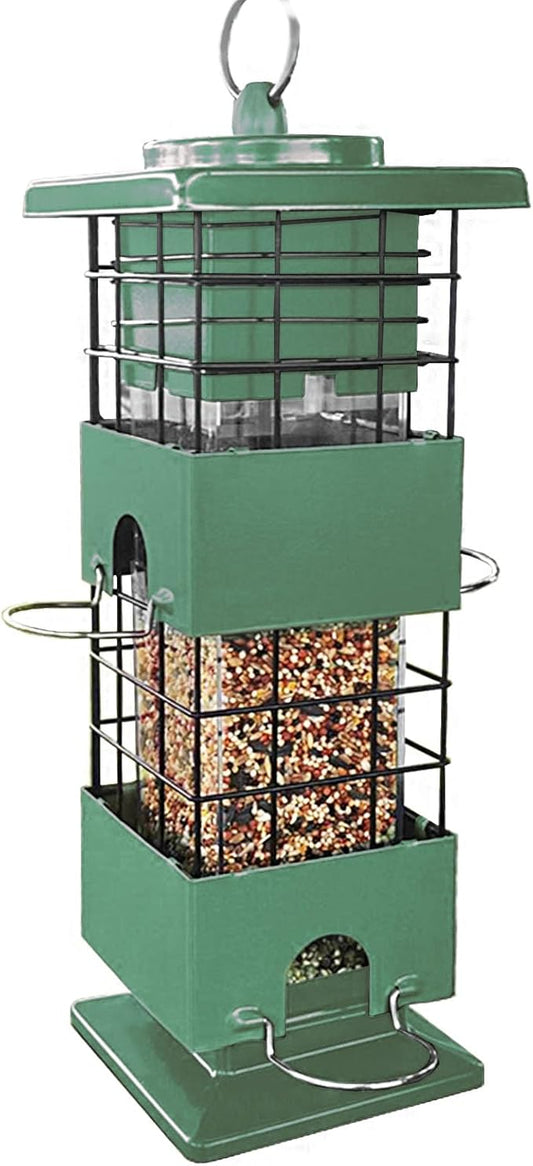 Squirrel Proof Bird Feeder, Metal Bird Feeders for Outdoors, 3Lbs Birdfeeder Outside Hanging, Weight Activated Spring, 4 Feeding Ports, Cardinals, Finches & Sparrows, Wild Birds (Green)