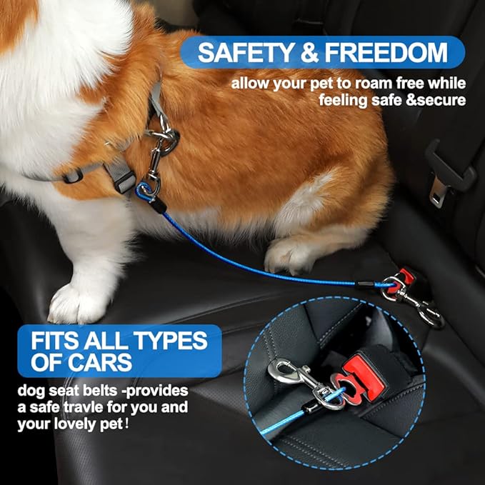 Dog Seat Belt Harness for Car,2pcs Dog Seatbelt of Coated Wire Leash Safety Restraint,No Chew Tether Cable Vehicle Dog Accessories,Double Clips & Latch (2 Pack Black, 24 inch/60 CM)