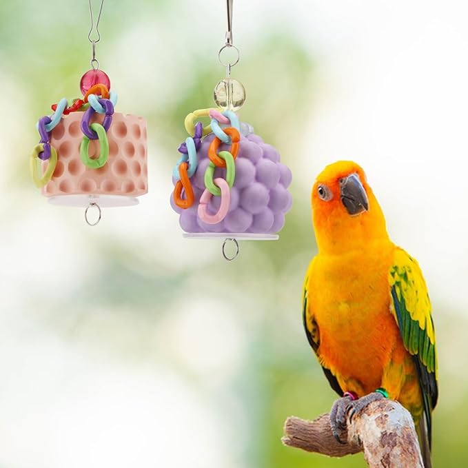 Wontee Bird Beak Grinding Stone Bird Calcium Block Chewing Treats Toy for Budgies Cockatiels Conures Quaker Senegal Parrot, 2PCS (Orange+Purple)