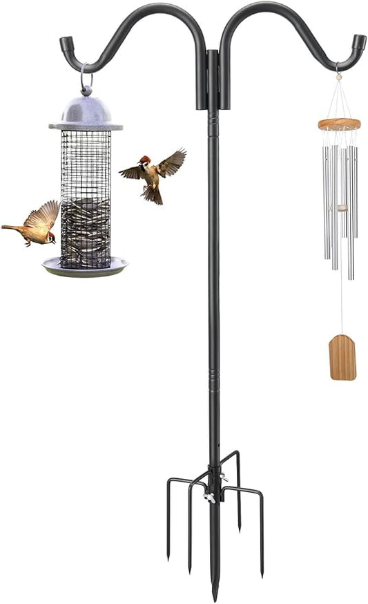 Double Shepherds Hooks for Outdoor, 78 Inch Adjustable Bird Feed Pole with 5 Prongs Base, Heavy Duty Shepherds Hook for Bird Feeder, Bird House, Light Plant, Wind Chime, Hummingbird Feeder, Lantern