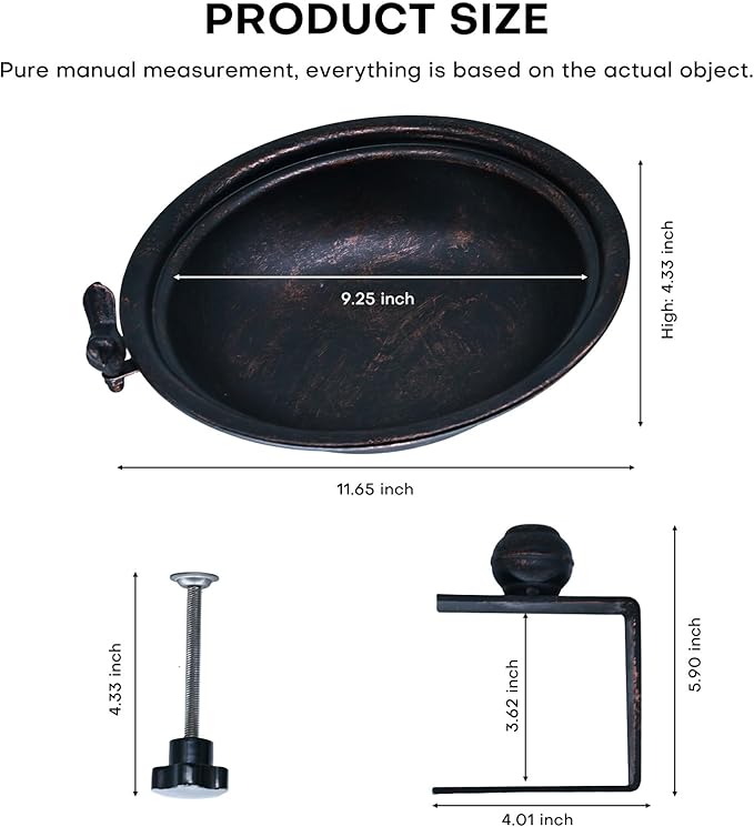 12-Inch Metal Bird Bath and Feeder for Outdoors, Deck Mounted Bird Bath with Detachable Basin, Garden Bird Bath for Balcony, Porch, and Railing, Outdoor Bird Decor, Bronze Color, Easy to Clean