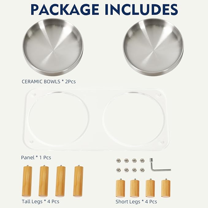 Elevated Cat Bowls for Indoor Cats – Clear Acrylic Cat Food Table with 2 Stainless Steel Dishes, Adjustable Height (4.05"/2.87"), Raised Feeding Station for Easy Digestion