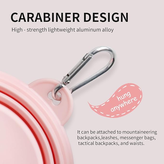 Collapsible Dog Bowls 2-Pack, Portable Travel Dog Bowl with Carabiner, Food-Grade Silicone Pet Bowl for Hiking, Walking (22 OZ Macaron Pink and Violet)