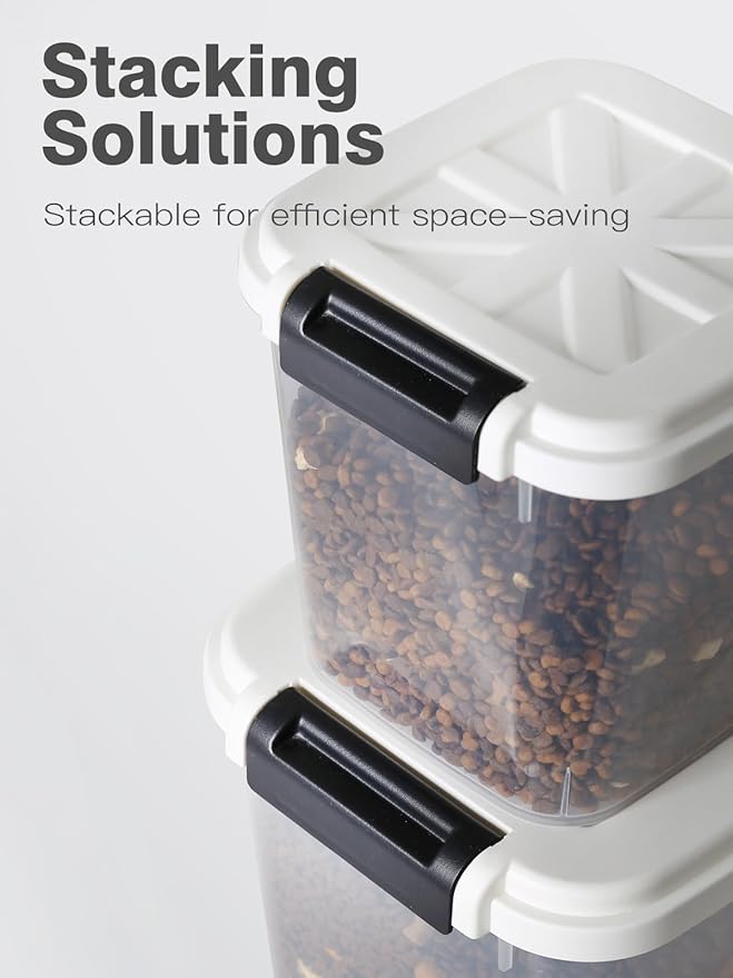 LivLab Mker Pet Food Storage Container, 5 lbs Dog Cat Treat Storage Bin with Lid, Dry Food Storage for Dog Treats, Cat Food, Cereal, Rice, Birds (4 lbs) - White