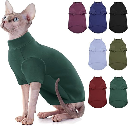 SUNFURA Turtleneck Sweater for Cat, Sphynx Hairless Cats Shirt Sweaters with Sleeves, Warm and Soft Kitten Pullover Fleece Winter Pajamas Jumpsuit for Puppy, Green XL