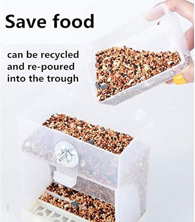No Mess Bird Feeder, Automatic Acrylic Seed Catcher with Perch, Clear Food Container for Cage, Fits Parakeet, Cockatiel, Canary, Finch, Budgie, Lovebird (2 Pack)