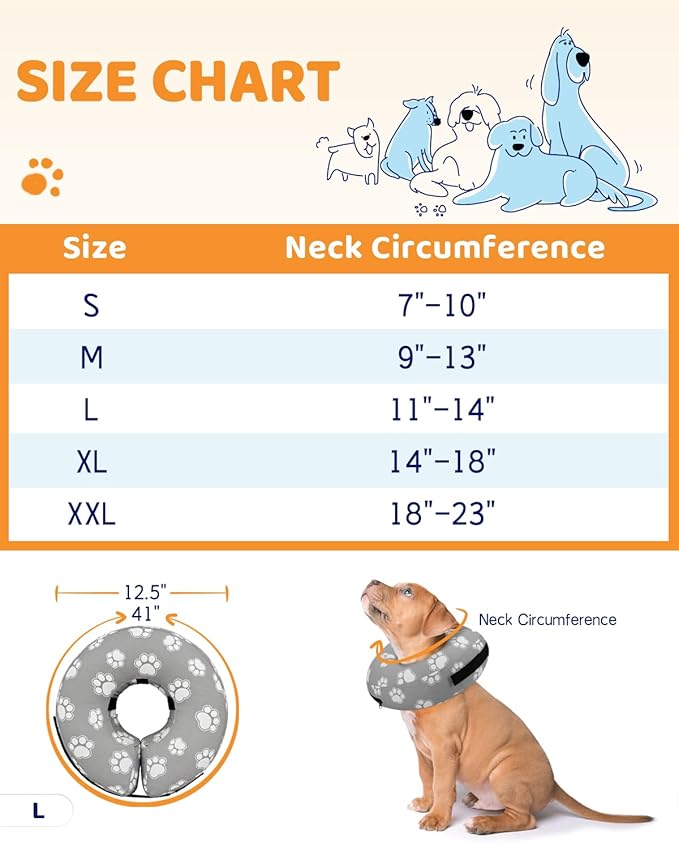 Supet Inflatable Dog Cone Collar Alternative After Surgery, Dog Neck Donut Collar Recovery E Collar, Soft Pet Cone for Small Medium Large Dogs