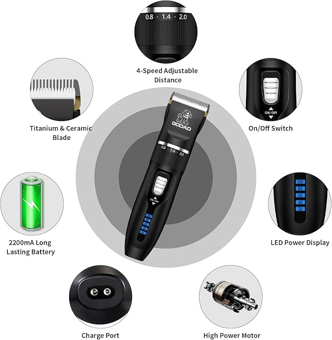 Cat Clippers, Professional Cat Grooming Kit, Cordless Cat Grooming Clippers for Thick Coats, Cat Hair Trimmer, Low Noise Cat Shaver Clippers, Quiet Pet Hair Clippers Tools for Cats Dogs (Black)