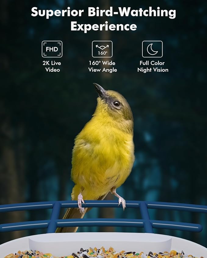 Dzees Smart Bird Feeder with Camera, Wildlife Feeder Camera Wireless Outdoor, AI Identify Bird Species, Auto Capture Videos, 2K HD with Solar Powered, Ideal Gift for Parents