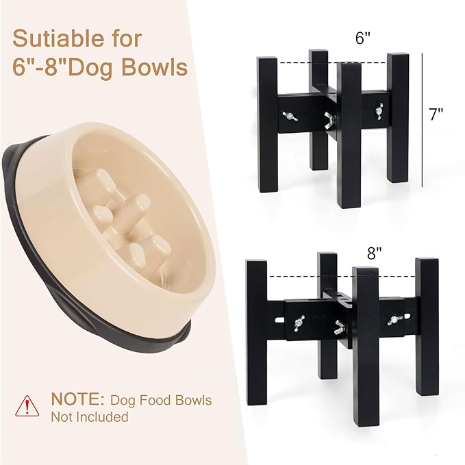 Elevated Dog Bowl Stand,Adjustable Dogs Food Stand for 6”-8” Bowls,Single DogBowl Holder 7” Tall for Cats and Small Dogs Black