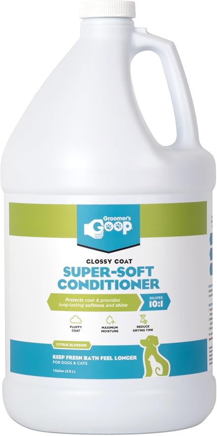 Groomer’s Goop Glossy Coat Super-Soft Conditioner – Deep Moisture Formula Softens & Detangles Dog & Cat Coats, Soothes Dry Skin, Natural Ingredients, Dye-Free – 1 Gallon Bottle