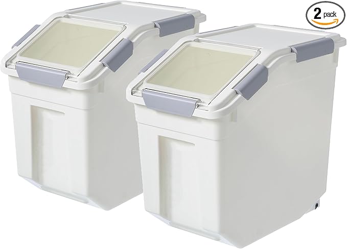 HANAMYA 15 Liter / 30 lbs Rice Storage Container with Measuring Cup, BPA free, For Rice | Grain | Pet Food | Flour, 2 count, White