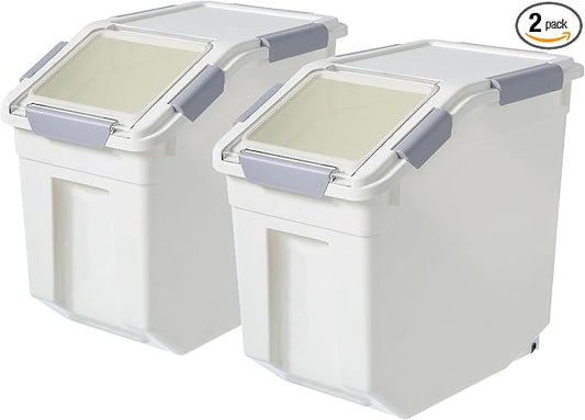 HANAMYA 15 Liter / 30 lbs Rice Storage Container with Measuring Cup, BPA free, For Rice | Grain | Pet Food | Flour, 2 count, White