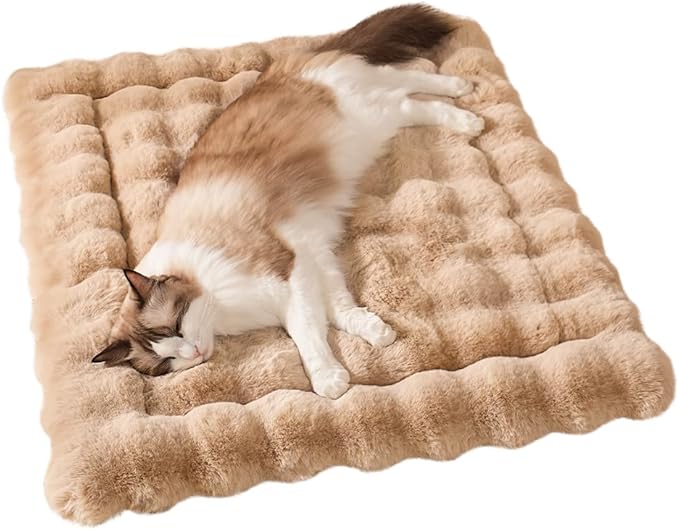 Cat Beds for Indoor Cats Faux Fur Pet Pad Mat Plush Kitten Bed with Non-Slip Bottom for Carriers/Couch Dog & Puppy Friendly 35 x 27 Inch X-Large Coffee