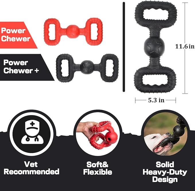Natural Rubber Dog Toys for Medium Aggressive Chewers - Lifetime Replacement - Tough Tug War Dog Toy for Medium Dogs Tooth Clean, Black