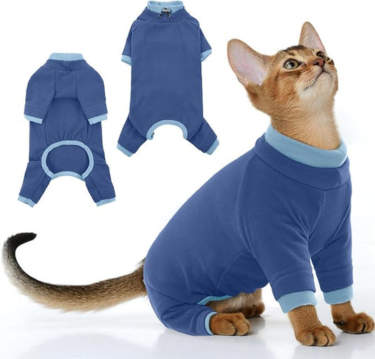 PUMYPOREITY Cat Recovery Suit, Stops Wound Licking After Surgery, Sticky Hair Shirt with Sticky Fabric, Cat Pajamas Prevents Over-Grooming, Blue, S