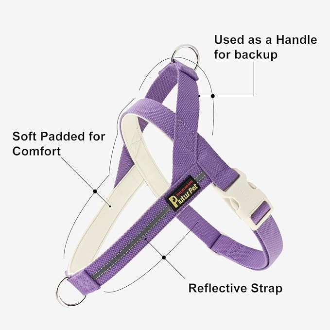 Plutus Pet Cotton Dog Harness and Leash Set, Reflective and Soft Padded, Quick Fit Vest Harness, for Small, Medium and Large Dogs, Medium Purple, M