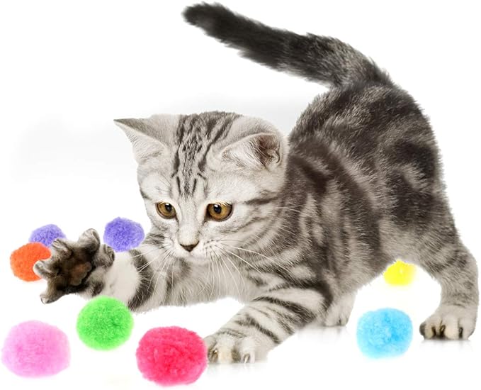UEETEK 160PCS Cat Toys Assorted Color Soft Cat Toy Balls Kitten Toys Pompon Balls (Mix Color)