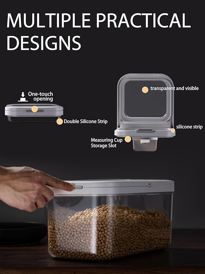 LivLab Mker Rice Storage Container -10Lbs/1.3Gal/6KG Rice Container Airtight Grain Dispenser Kitchen Pantry Organizer with Measuring Cup, BPA-Free, Clear Design for Dry Food