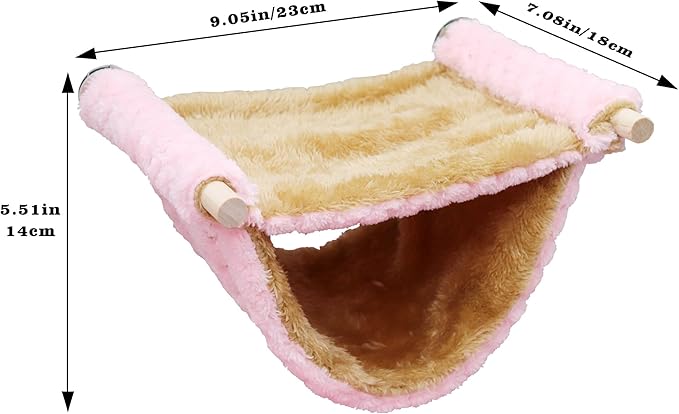 Fleece Winter Warm Rat Hammock, Double Layer Hanging Birds Nest Bed Tent with Warm Fleece, Bird Cage Stand Perch, Hideaway Cave Bed Accessories for Rat, Guinea Pig, Chinchilla (Pink)