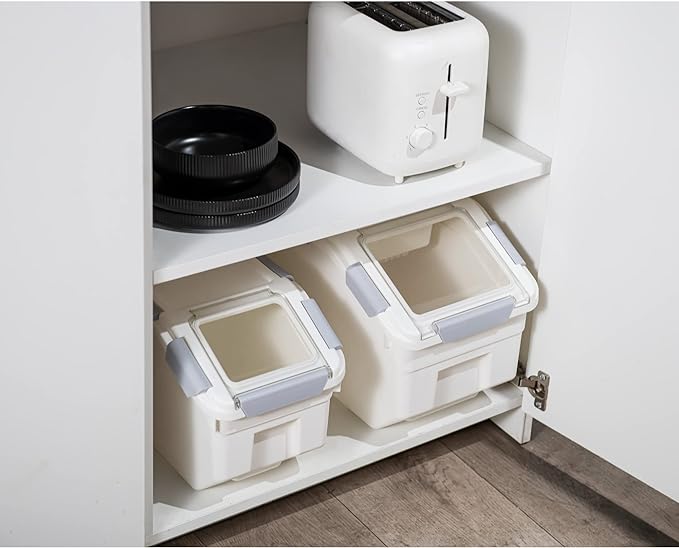 HANAMYA 25 Liter / 40 lbs Rice Storage Container with Measuring Cup, BPA free, For Rice | Grain | Pet Food | Flour, 1 count, White