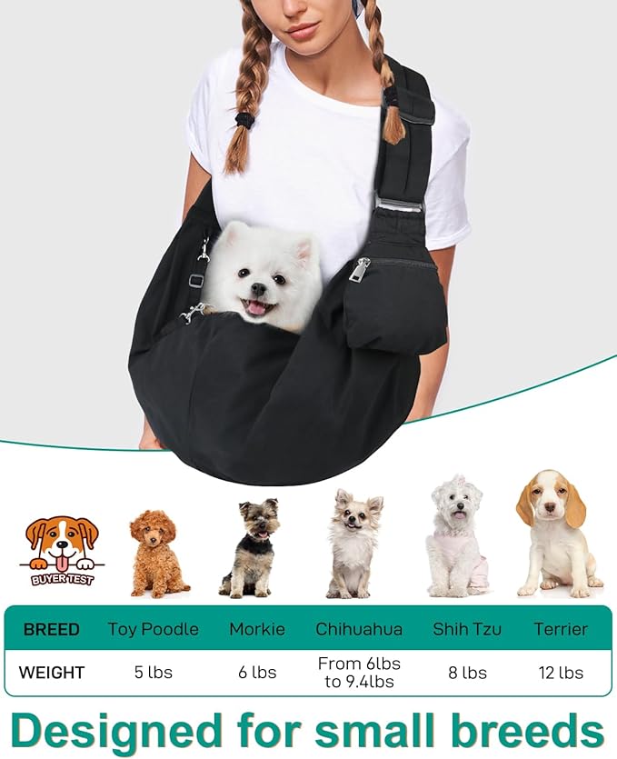 Pet Carrier Sling for Small Dogs and Cats, Dog Carrier Sling with Adjustable Thick Padded Shoulder Strap and Pocket, Hands Free Puppy Carrier Purse for Travel or Everyday Use