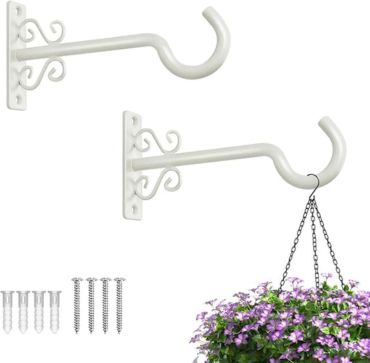 BOLITE Plant Hangers, 6 Inch Hanging Plant Brackets Outdoor or Indoor, Wall Hooks for Hanging Hummingbird Feeders, Bird Feeders, Planters, Lanterns, Wind Chimes, String Lights, 2 Pack, Retro White