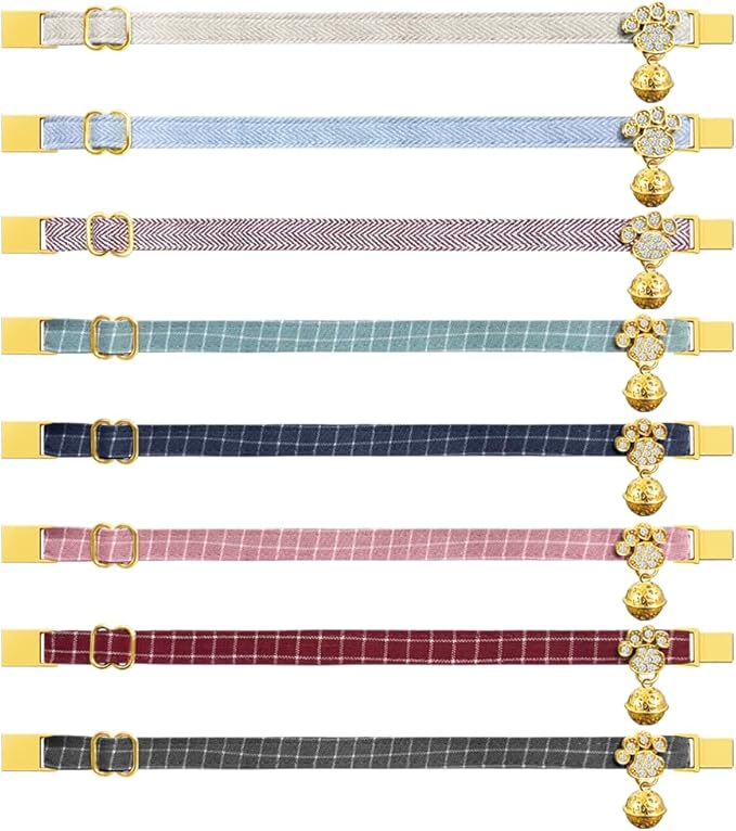 Personalized Breakaway Cat Collars - Magnetic Buckle, Bell - Safety Quick Release, Customized for Girls & Boys Cats- (Herringbone-Sky Blue)