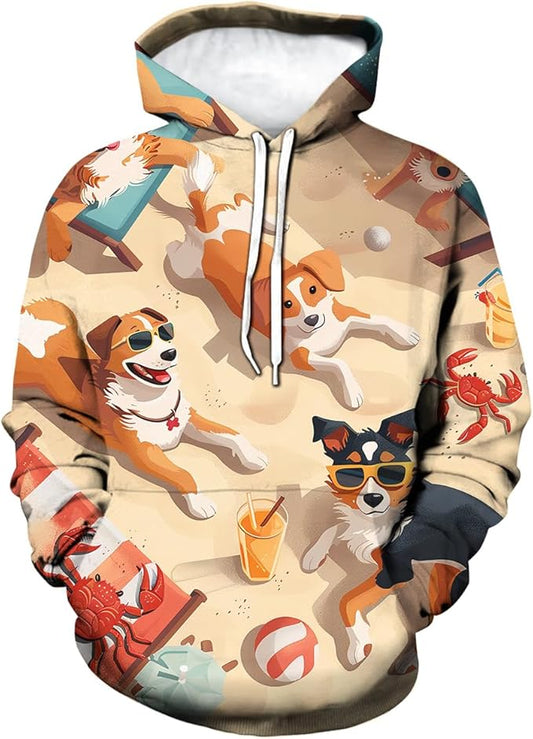 Unisex Adults 3D Dog Cat Printed Hoodies for Men Women Pullover Novelty Sweatshirts with Pockets