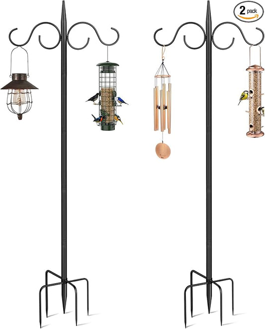 Outdoor Shepherds Hook for Bird Feeder, Double 76in Heavy Duty Shepherd Hooks, Adjustable String Lights Poles for Hanging Garden Plants, Humming Bird Feeder (2 Pack)
