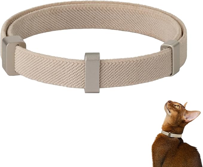 Safety Cat Collar Pro - U.S. IDA Gold Awarding Design, Elastic Quick Release Cat Collar with Buckle Non Breakaway - Lightweight for Kitten All Small Large Cats (Linen, S 5.9-11.8")