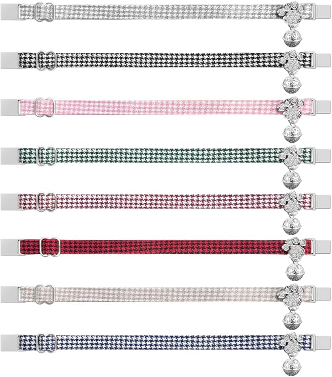 Personalized Breakaway Cat Collars - Magnetic Buckle, Bell - Safety Quick Release, Customized for Girls & Boys Cats- (Houndstooth-Navy)