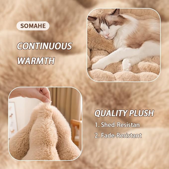 Cat Beds for Indoor Cats Faux Fur Pet Pad Mat Plush Kitten Bed with Non-Slip Bottom for Carriers/Couch Dog & Puppy Friendly 35 x 27 Inch X-Large Coffee