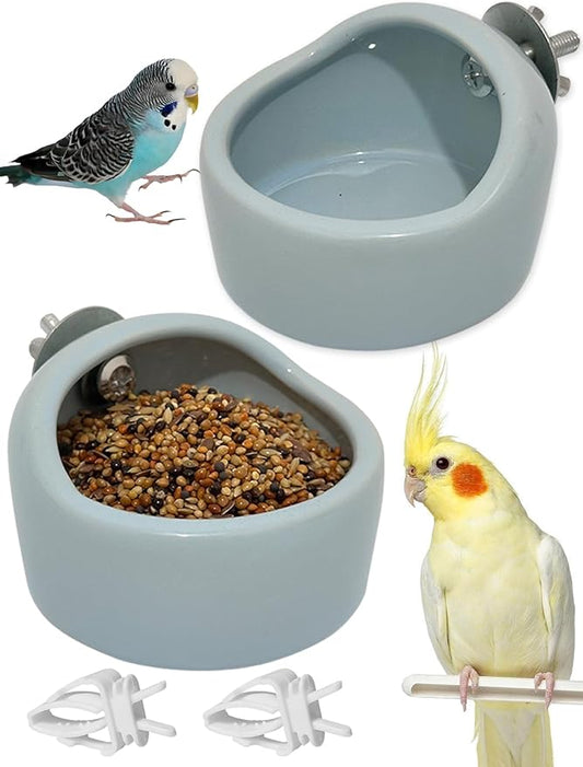 2 Pcs Pet Bird Bowls Ceramic Birds Cage Feeder Hanging Parrot Food Bowl Bird Cage Food Bowls for Budgie Finches Lovebirds Parakeet Cockatiels (Blue)