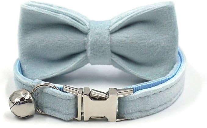 Personalized Cat Collar with Bells,Velvet Customized Small Cat Collar with Name Tag,Pet Collar with Name Phone Number Engraved ID Tags for Boy and Girl Kitten Cats (Sky Blue)