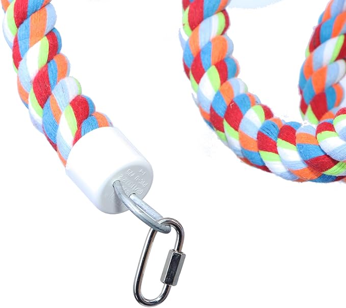 Rope Bungee Perch Bird,118inch Kintor Pure Natural Colorful Bead Cage Chewing Toys for Small Medium Parrot (118inch)