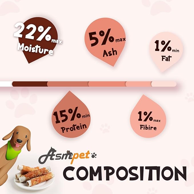 ASMPET Dog Treats, Chicken Wrapped Rawhide Sticks Filled with Sweet Potato for Small Medium Large Dogs（6pcs）