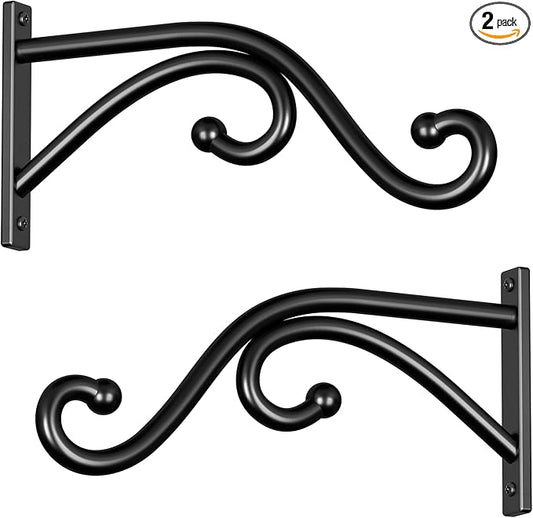8 Inch Plant Hanger Plant Hook - 2 Pack Metal Plant Bracket Wall Hooks, Modern Designfor Hanging Flower Basket, Lanterns, Bird Feeder, Wind Chimes Indoor & Outdoor.