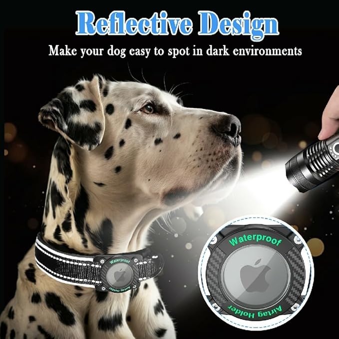 Upgraded AirTag Dog Collar, IP68 Waterproof Dog Collar with Apple Air Tag Holder, Reflective Adjustable Heavy Duty Dog Collars with Soft Padded for Small, Medium and Large Dogs,Black, L