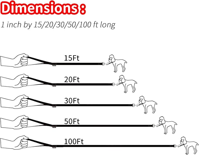 HIKISS Long Dog Leash Obedience Recall Training Agility Lead with Thickening Material for Large Dog - 15ft 20ft 30ft 50ft 100ft Training Leash(Red 20ft)