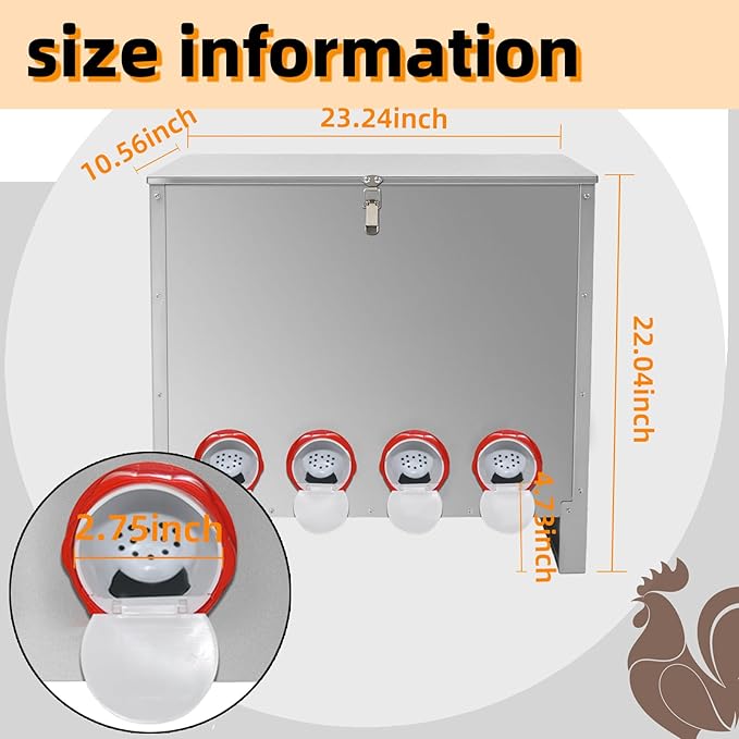 XKV Metal Automatic Chicken Feeder 90LBS with 10 Ports,No Feed Waste,All Seasons Support,Weather-Resistant and Animal-Proof,Suitable for Chicken,Geese,Ducks,Turkeys,Quails