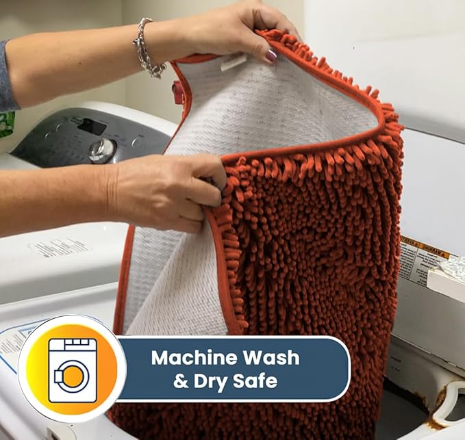 Muddy Mat® Shown on TV – Super Absorbent Microfiber Dog Door Mat for Muddy Paws, Non-Slip Washable Pet Rug, Quick Dry Chenille Entryway Carpet, Machine Washable Indoor Outdoor mat, Orange 30"x19"