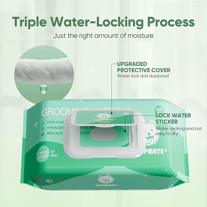 Natural Pet Grooming Wipes, 100 Fresh Counts, Extra Moist & Thick for Dogs & Cats, Puppies & Kittens(Pack of 2)